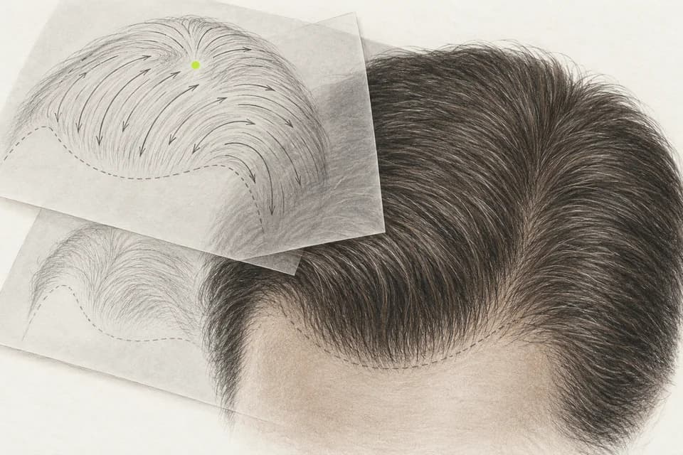 Hair Direction을 그린 반투명 설계 종이 두 장으로 장기 계획을 표현한 그림