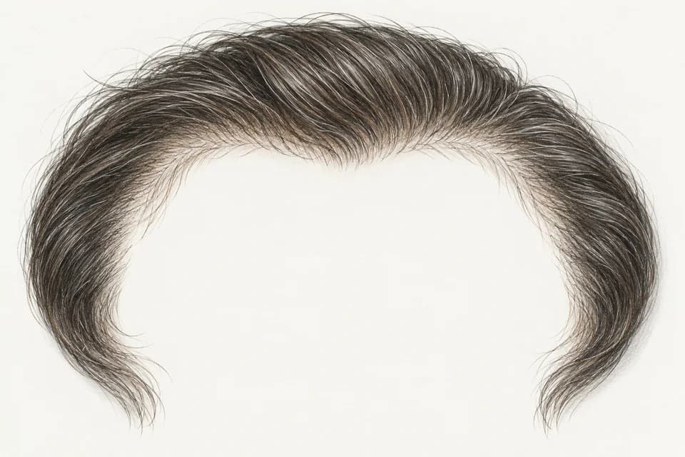 양쪽 이마 윤곽을 연상시키는 髪 섬유의 곡선을 위에서 본 설명 그림